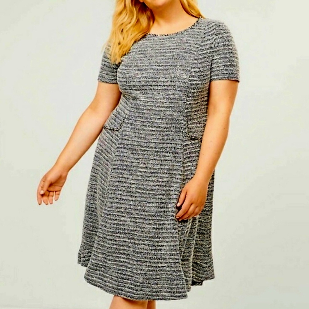LAST CHANCE!!  Lane Bryant Gray Tweed Fit & Flare Short Sleeve Dress Size 14/16